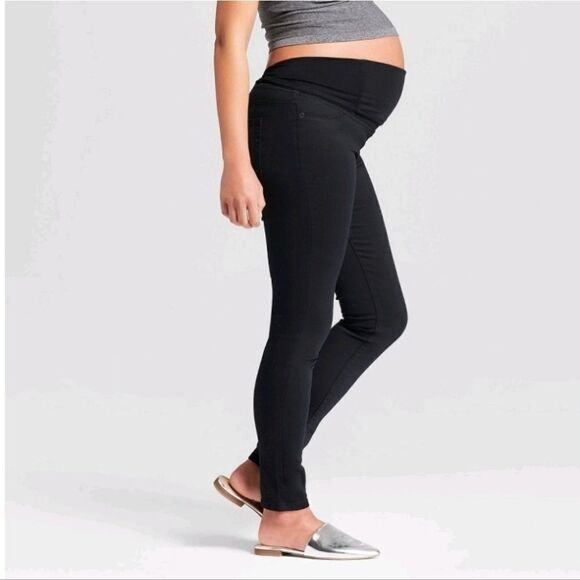 Isabel Maternity Cross Panel  Maternity Jeggings Dark Wask - Picture 2 of 15